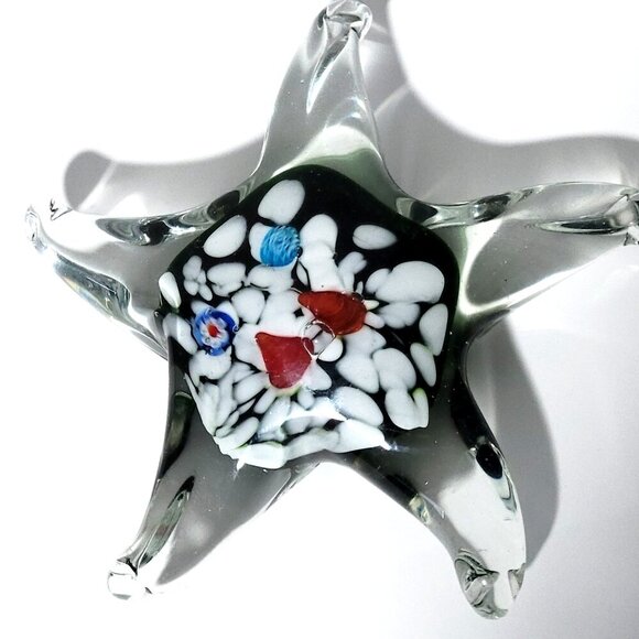 Art Glass Paperweight Hand Blown Starfish Clear Blue Red White 5” - Picture 2 of 3